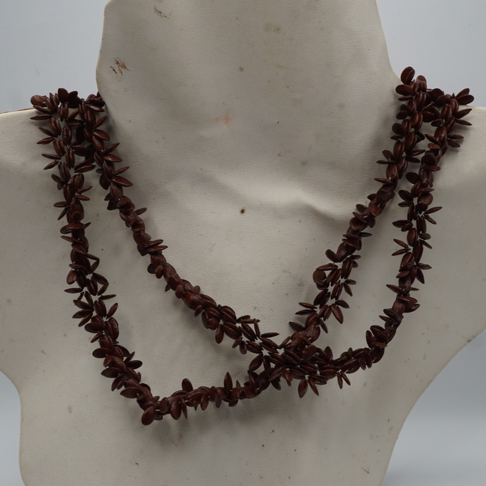 Vintage Long Brown Seed Bead Rope Necklace 50 Inch Boho Tropical Layering Strand